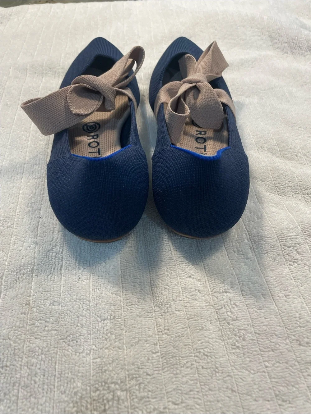 Rothys Sapphire Blue Pink Point Toe Mary Jane Knit Bow Ballet Flats Size 6.5